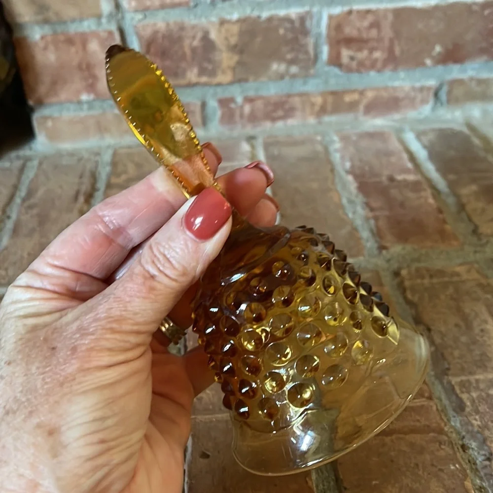 Vtg Fenton Hobnail Amber Glass Bell